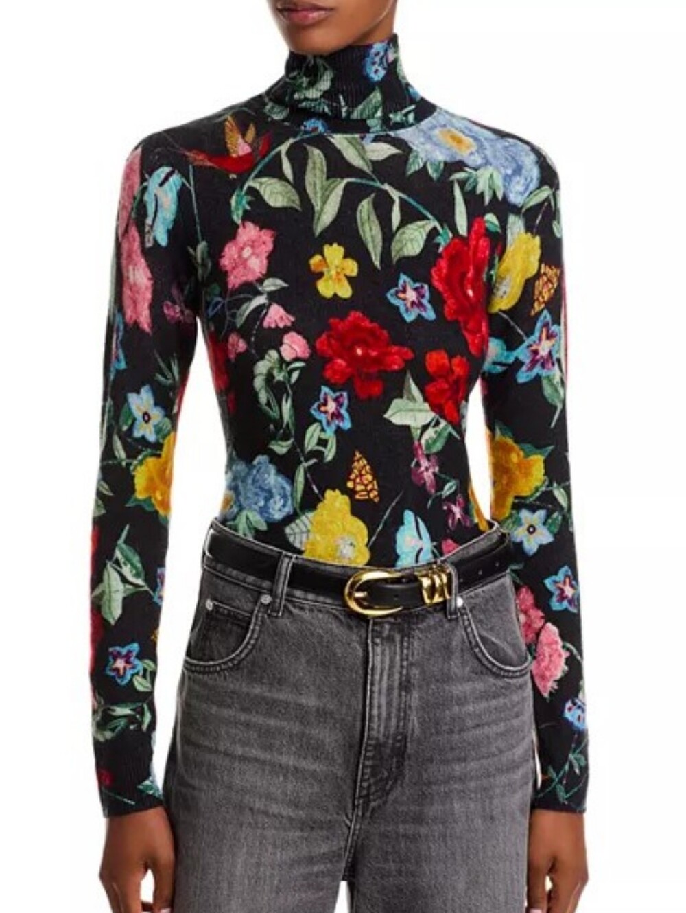 C By Bloomingdale’s 100% Cashmere Floral Turtleneck Sweater Size XXL